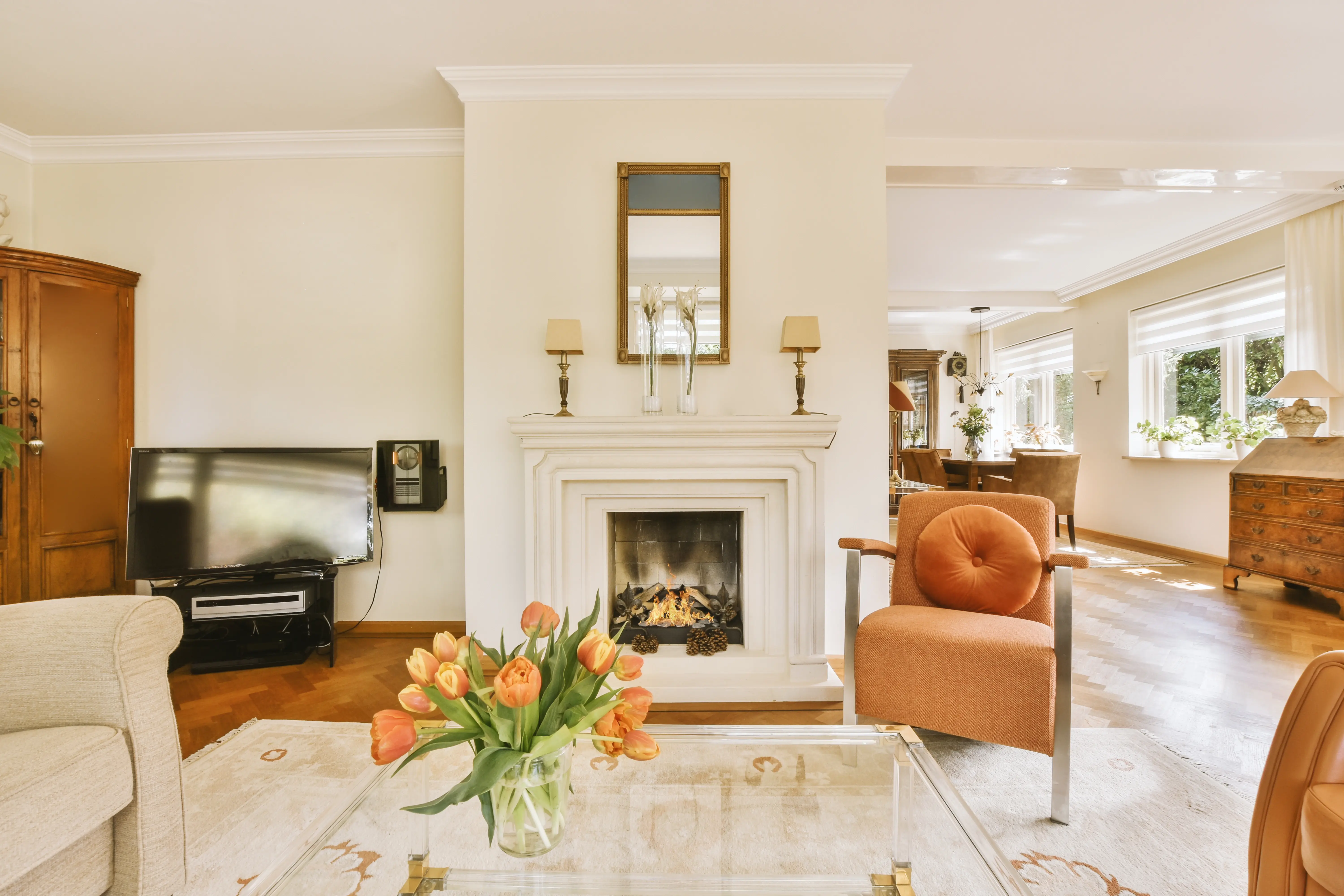Elegant fireplace accent wall in white wall