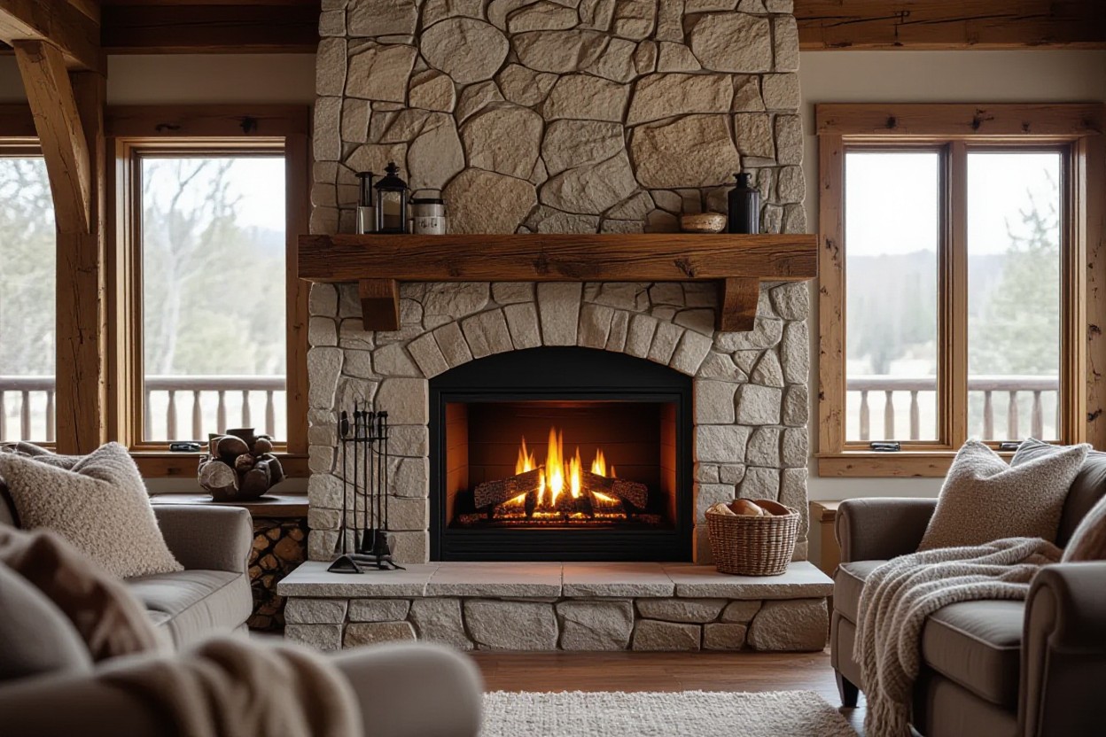 wood fireplace with gas logs